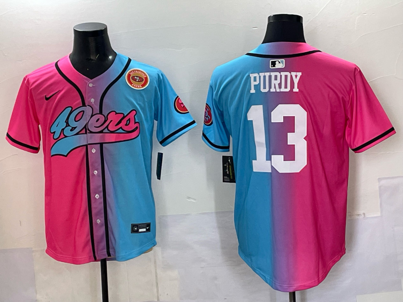 Men San Francisco 49ers #13 Purdy Blue pink Nike Limited NFL 2025 Jersey 004